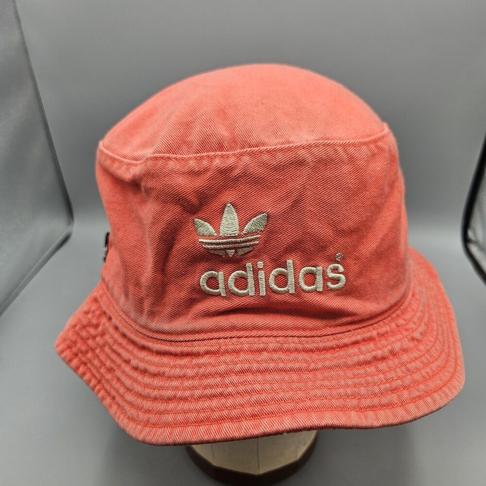 Adidas Bucket Hat Mens L/XL Red Cotton Trefoil Logo Casual Streetwear Faded